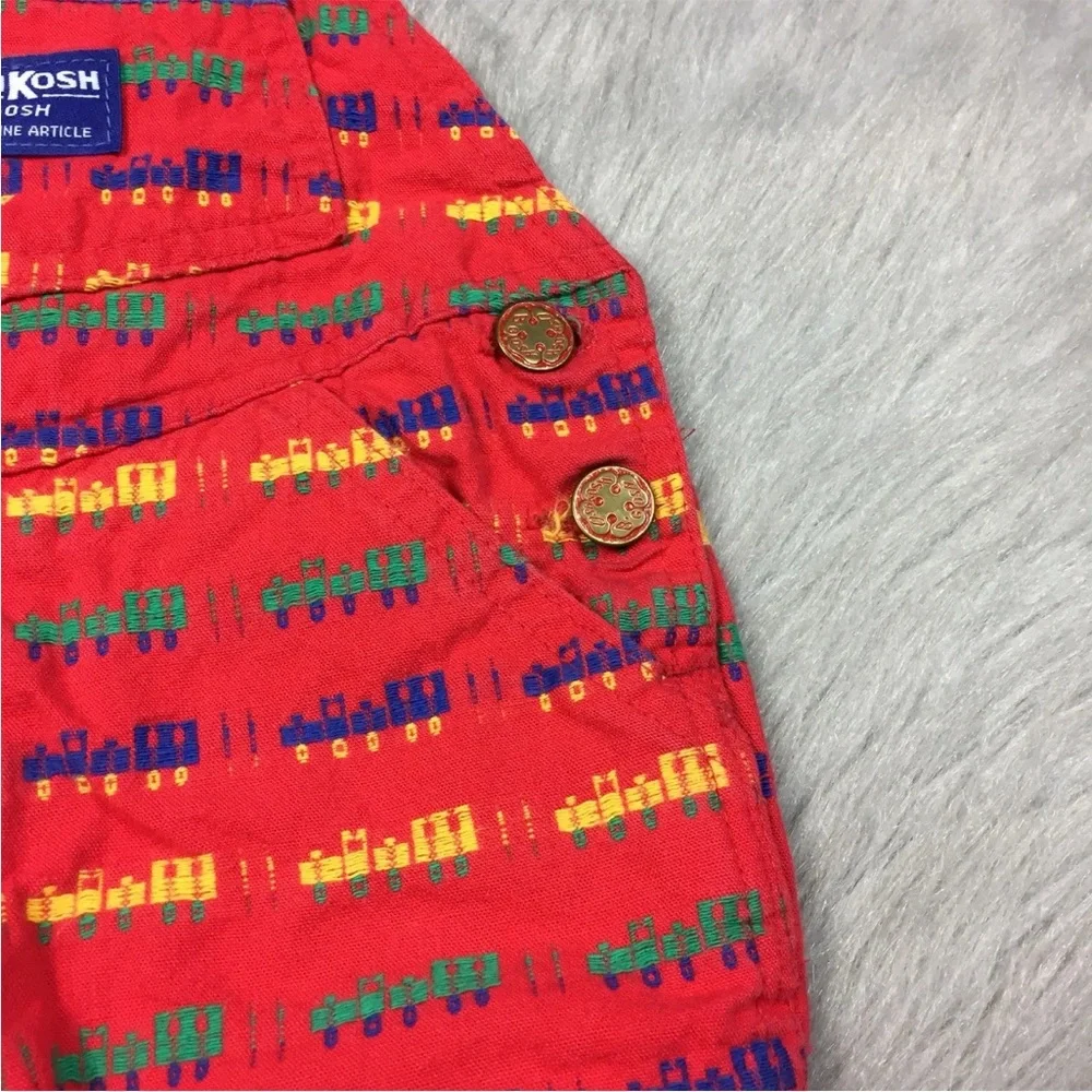 Vintage Baby Boys Oshkosh Bgosh Vestbak Red Blue Train Shortalls